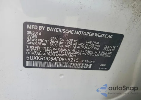 2015 BMW X5 xDrive35I from USA, damaged, VIN 5UXKR0C54F0K55215